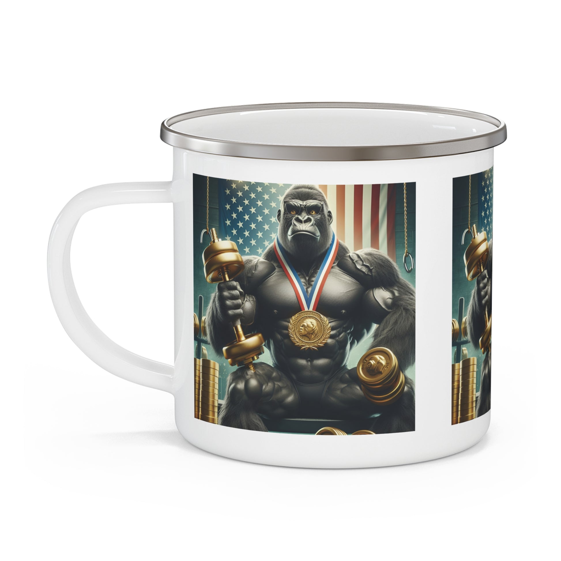 Champion Gorilla Weightlifter Enamel Camping Mug
