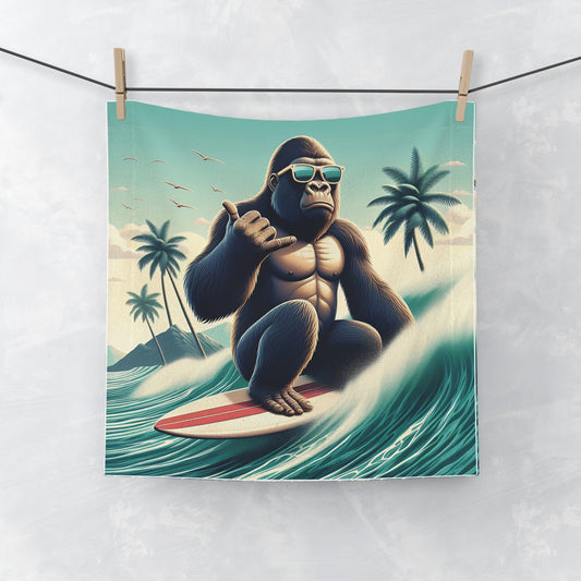 Our "Tropical Beach Gorilla Surfing Face Towel" captures the essence of adventure and human enjoyment of surfing. Ideal for beach days, gym sessions, or daily use at home. An excellent gift for surf enthusiasts and those who love unique and fun designs. BUY NOW! (SK Superb)