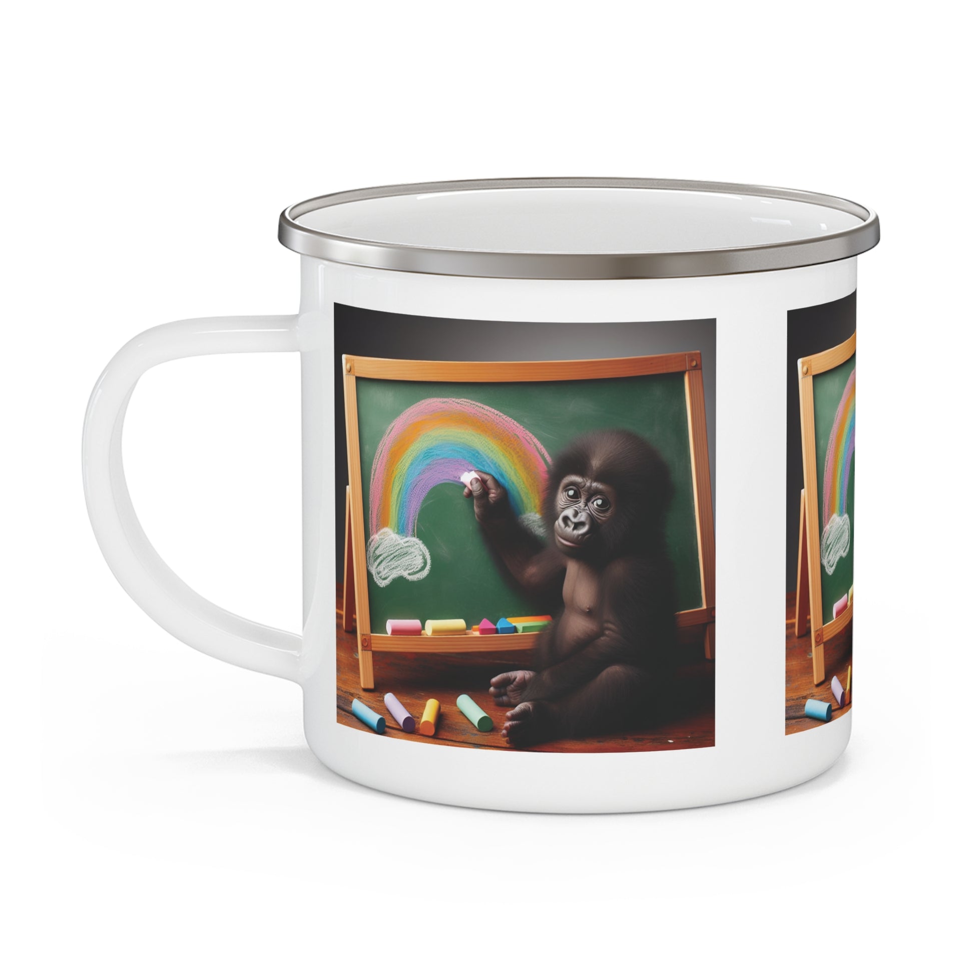 Artistic Gift with Baby Gorilla Drawing Enamel Camping Mug