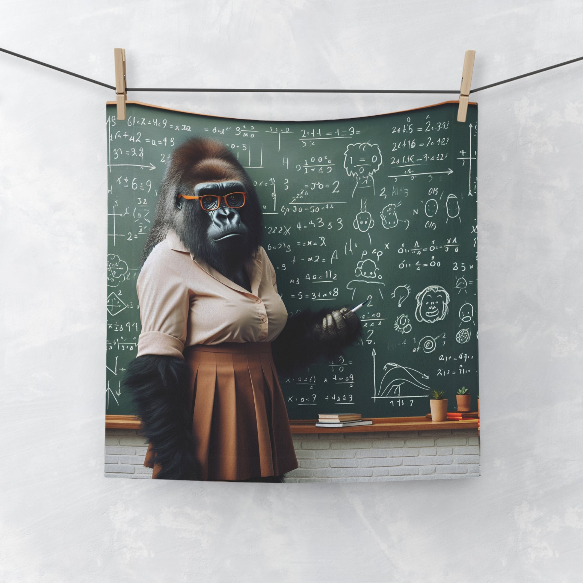 Elevate your bathroom or classroom decor with our "Smart Gorilla Teacher" face towel. Perfect as a gift for teachers, students, or anyone who loves a blend of humor and education in their home or workspace. Great for bathrooms, kitchens, or as a decorative piece in classrooms and offices. BUY NOW! (SK Superb)