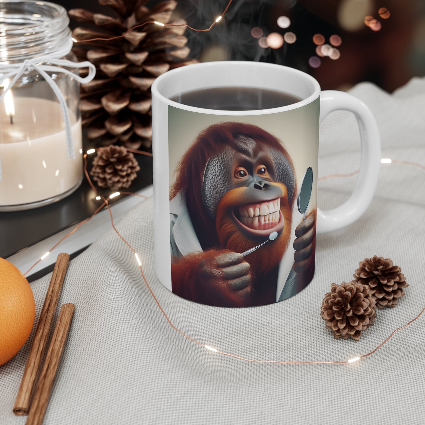 Smiling Orangutan Dentist Examining Teeth 11oz Mug - Gift for Dental Professionals