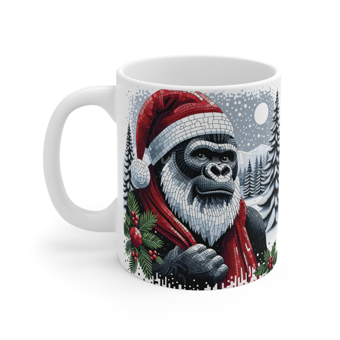 Festive Gorilla Santa 11oz Mug - Mosaic Style Christmas Coffee Cup