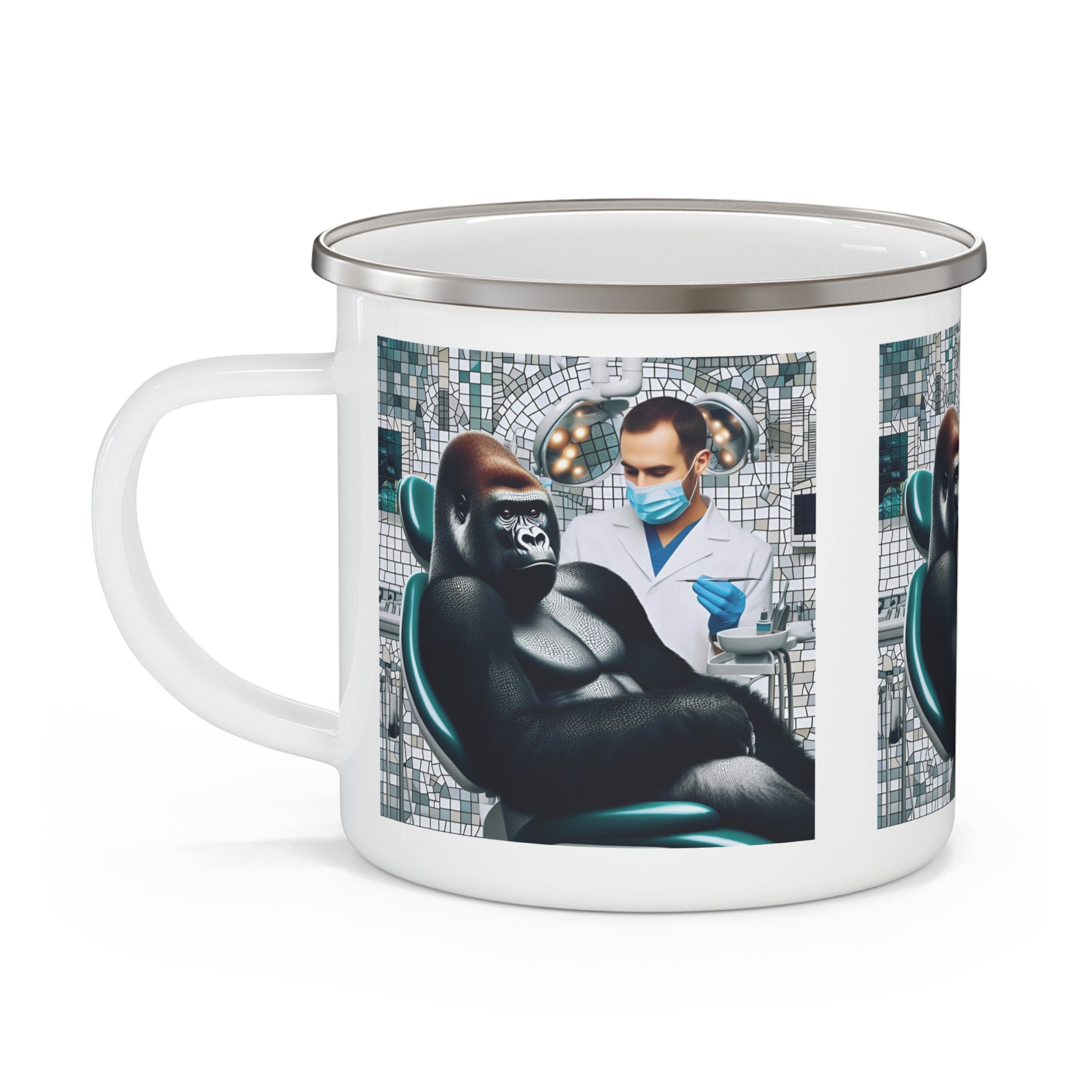 Gorilla at the Dentist Enamel Camping Mug  - Mosaic Art Coffee Cup