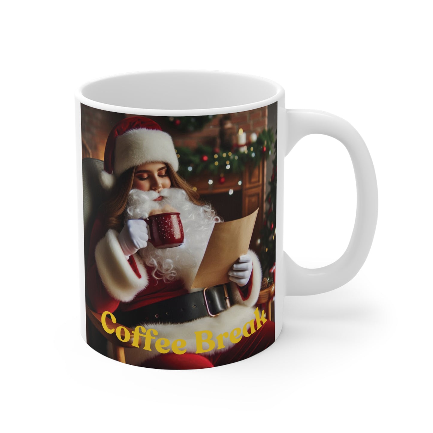 Celebrate the holiday season with our Pretty Santa's Coffee Break 11oz Mug! It combines charm and practicality. Add holiday cheer to every sip! BUY NOW!