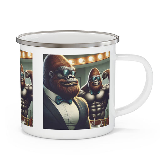 Our "Handsome Bachelor & Bodybuilder Gorilla" Enamel Camping Mug is perfect for outdoor enthusiasts. A fun gift for men, bachelors, or anyone who appreciates strength and elegance on their outdoor adventures. Ideal for camping, hiking, this stylish mug is for those who love class and humor. BUY NOW! (SK Superb)