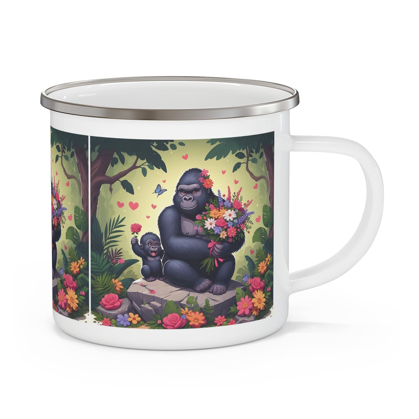 Enjoy your outdoor adventures with this charming enamel camping mug of a mama gorilla and her baby. This heartwarming scene captures the beauty of nature and the bond between a mother and her child. Perfect gift for nature, animal lovers. An ideal mug for camping, hiking, and outdoor activities. BUY NOW! (SK Superb)