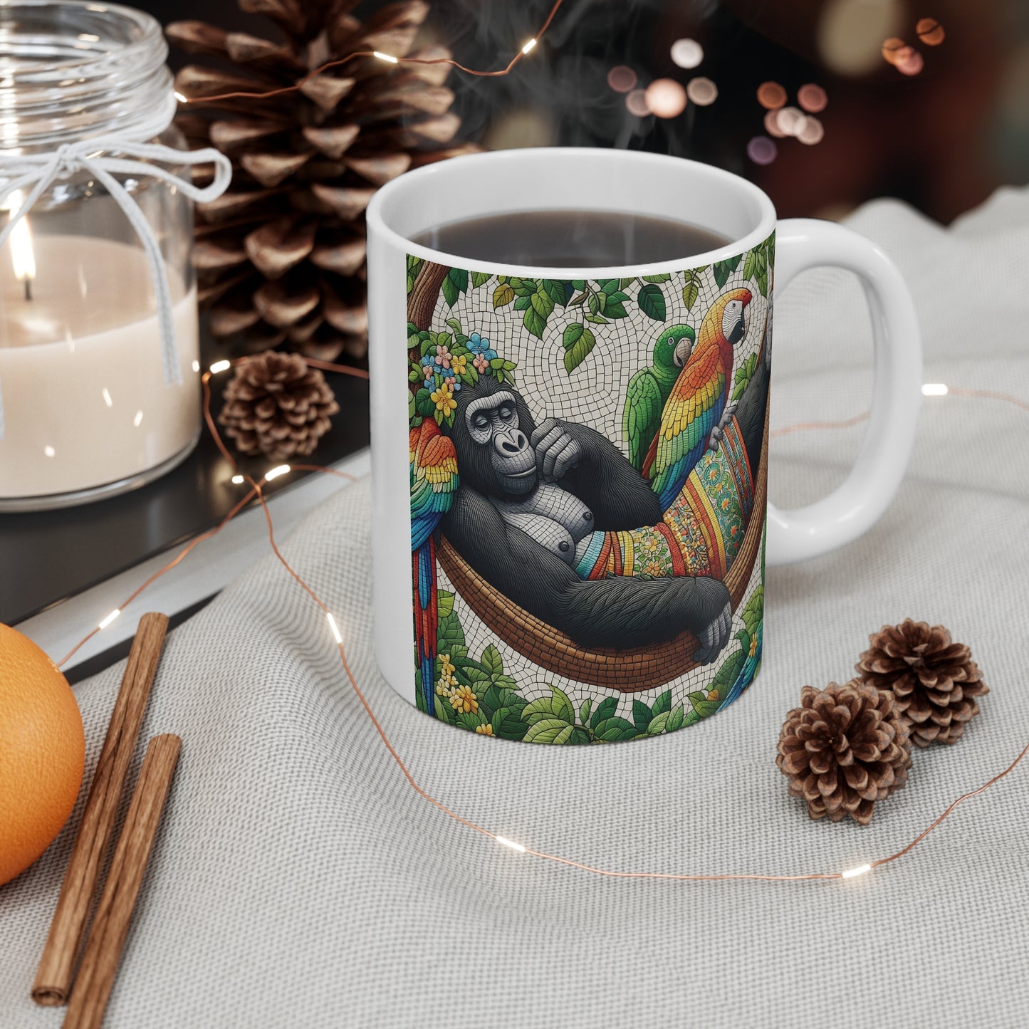 Mosaic Gorilla Hammock Holiday 11oz Mug - Animal/Nature Theme