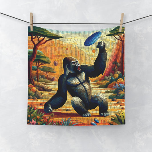 Bring a touch of wild elegance and human-like joy to your daily routine with the "Mosaic Gorilla Playing Frisbee Face/Hand Towel". A great gift for animal lovers, art enthusiasts, and anyone who appreciates unique and functional decor. BUY NOW! (SK Superb)