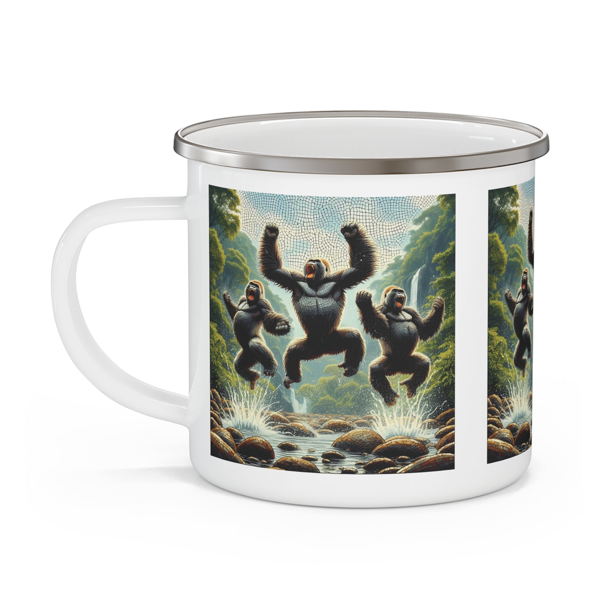 Joyful Gorilla Jump Enamel Camping Mug