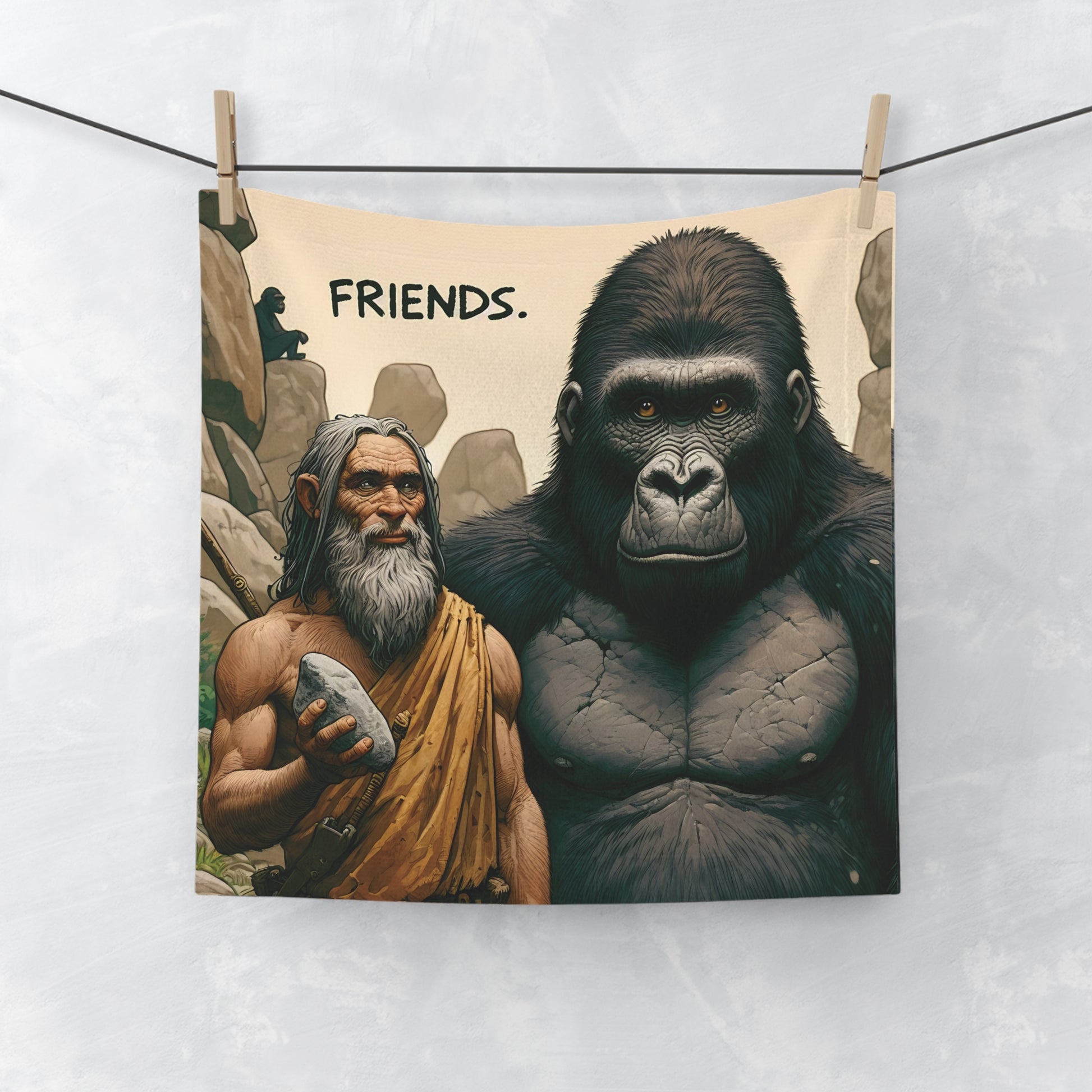 Embrace the warmth of friendship with our "Caveman and Gorilla Friendship Face Towel." This towel brings a touch of nature and companionship to your daily routine. Ideal for your bathroom, gym bag, or travel essentials. Add a touch of friendship and fun to your bathroom with this face towel. BUY NOW! (SK Superb)