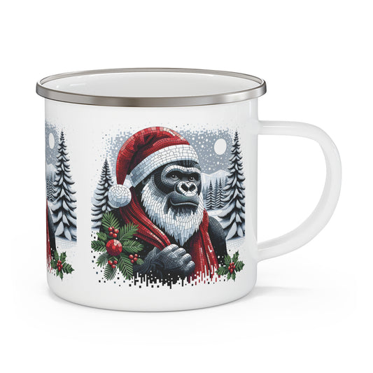 Add a touch of whimsy warmth and holiday cheer with our mosaic artwork "Festive Gorilla Santa" Camping Mug, captures the magic and joy of Christmas. Ideal mug for camping trips, hikes, or any festive gathering, indoor and outdoor use. Gift for gorilla lovers, campers, or for yourself. BUY NOW! (SK Superb)