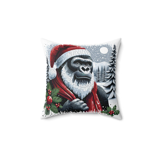 Enjoy holiday decor with our Festive Gorilla Santa Throw Pillow! An eye-catching cushion with gorilla dressed as Santa Claus, in serene winter landscape. Unique holiday decor perfect for adding a whimsical touch to your living room, bedroom, or office. A great choice for wildlife lovers. (SK Superb)