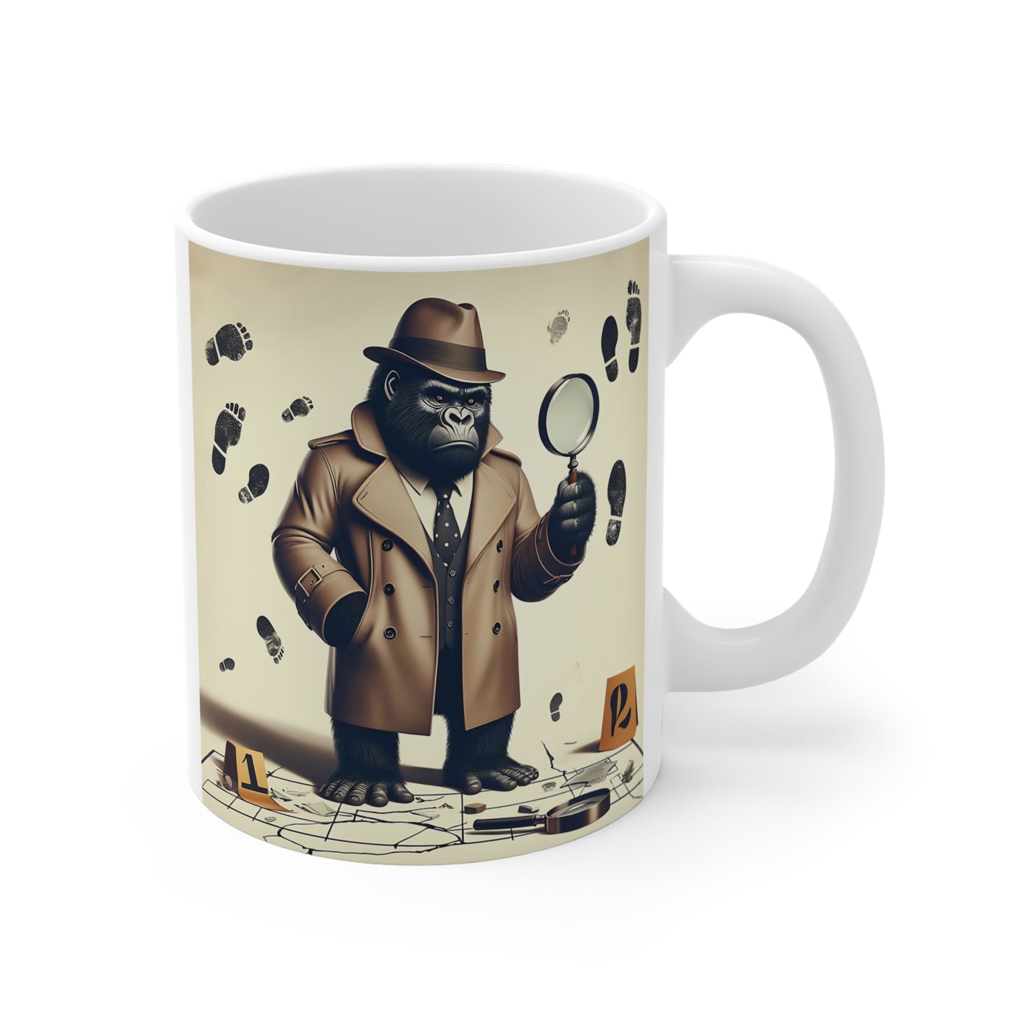 Our 11oz Detective Gorilla Mug features a captivating gorilla dressed as a classic detective, this mug is perfect for mystery lovers and sleuths. An excellent gift for friends, family, or colleagues who appreciate a good mystery or have a penchant for detective stories. BUY NOW! (SK Superb)