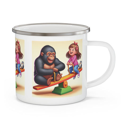 Elevate your camping experience with our delightful "Gorilla and Girl Seesaw" Enamel Camping Mug. Ideal for hiking trips, camping expeditions, or any outdoor activity. Perfect Gift: for avid camper, a nature enthusiast, birthdays, holidays, or any special occasion. BUY NOW! (SK Superb)