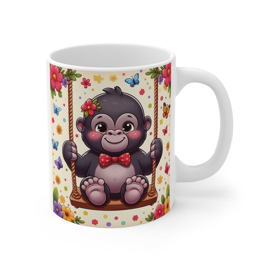 Our "Happy Baby Monkey Swinging" 11oz mug is ideal for animal lovers, kids, and anyone who loves cute and whimsical designs. This mug is sure to bring a smile to anyone's face. BUY NOW! (SK Superb)