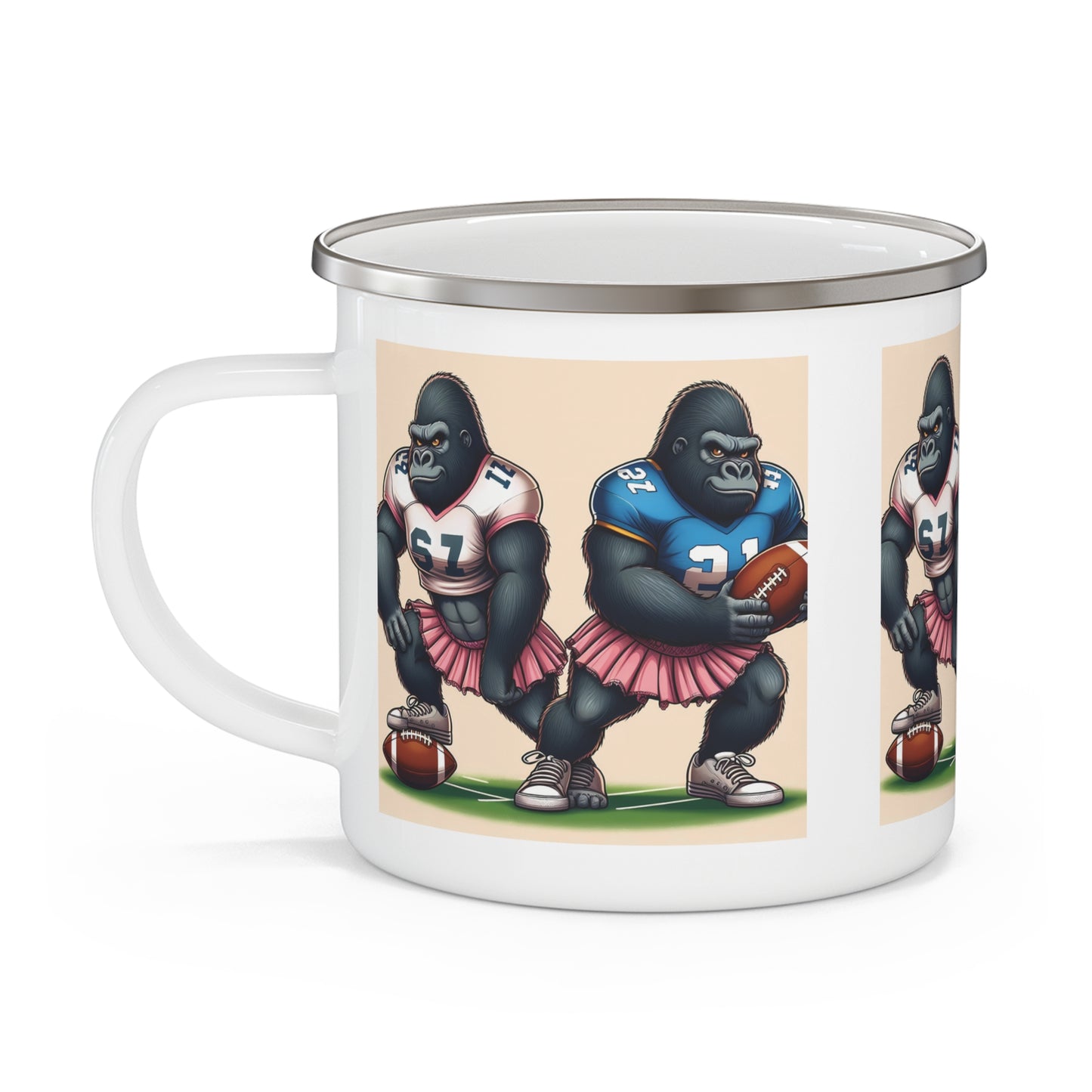 Atypical Female Gorilla Footballer Enamel Camping Mug