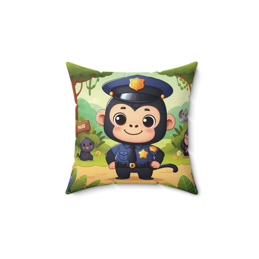 Bring fun to your child's playroom, nursery decor with this adorable monkey police officer pillow. This pillow also subtly encourages them to aspire to be a future upright police officer. Inspire and educate your little one with this delightful character. (SK Superb)