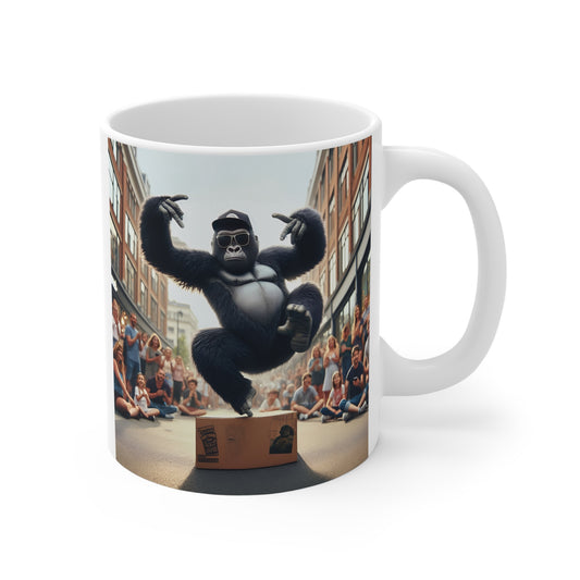 Our "Breakdancing Gorilla" 11oz Mug design radiates the joy and passion for breakdancing, a dance form that brings people together across the globe. Perfect Gift for breakdancing lovers, animal enthusiasts, and anyone who enjoys unique and fun art. BUY NOW! (SK Superb)