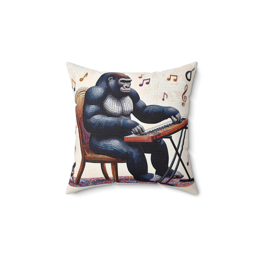 Unleash the musical talent of your living space with our Keyboard Maestro Gorilla Pillow. A decor pillow of a gorilla playing the keyboard, surrounded by musical notes. Perfect for music lovers and art enthusiasts for the pillow creativity and style. (SK Superb)