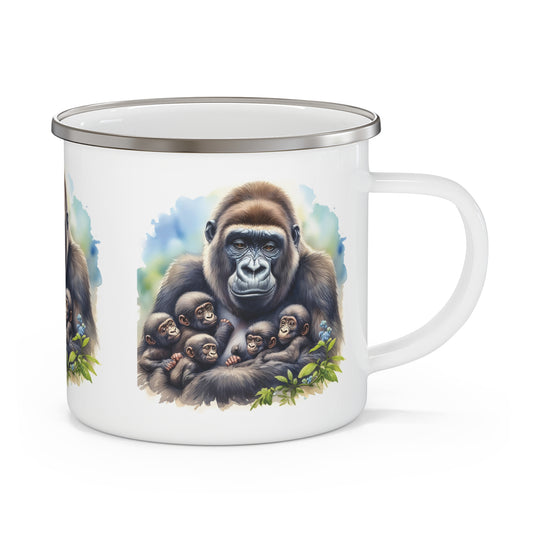 Experience the warmth and love of nature with our functional "Loving Mama Gorilla with Babies" Enamel Camping Mug. Perfect for outdoor adventures, camping trips, or home use. The detailed art captures the essence of family and the beauty of wildlife, an excellent gift for animal, nature lovers. BUY NOW! (SK Superb)