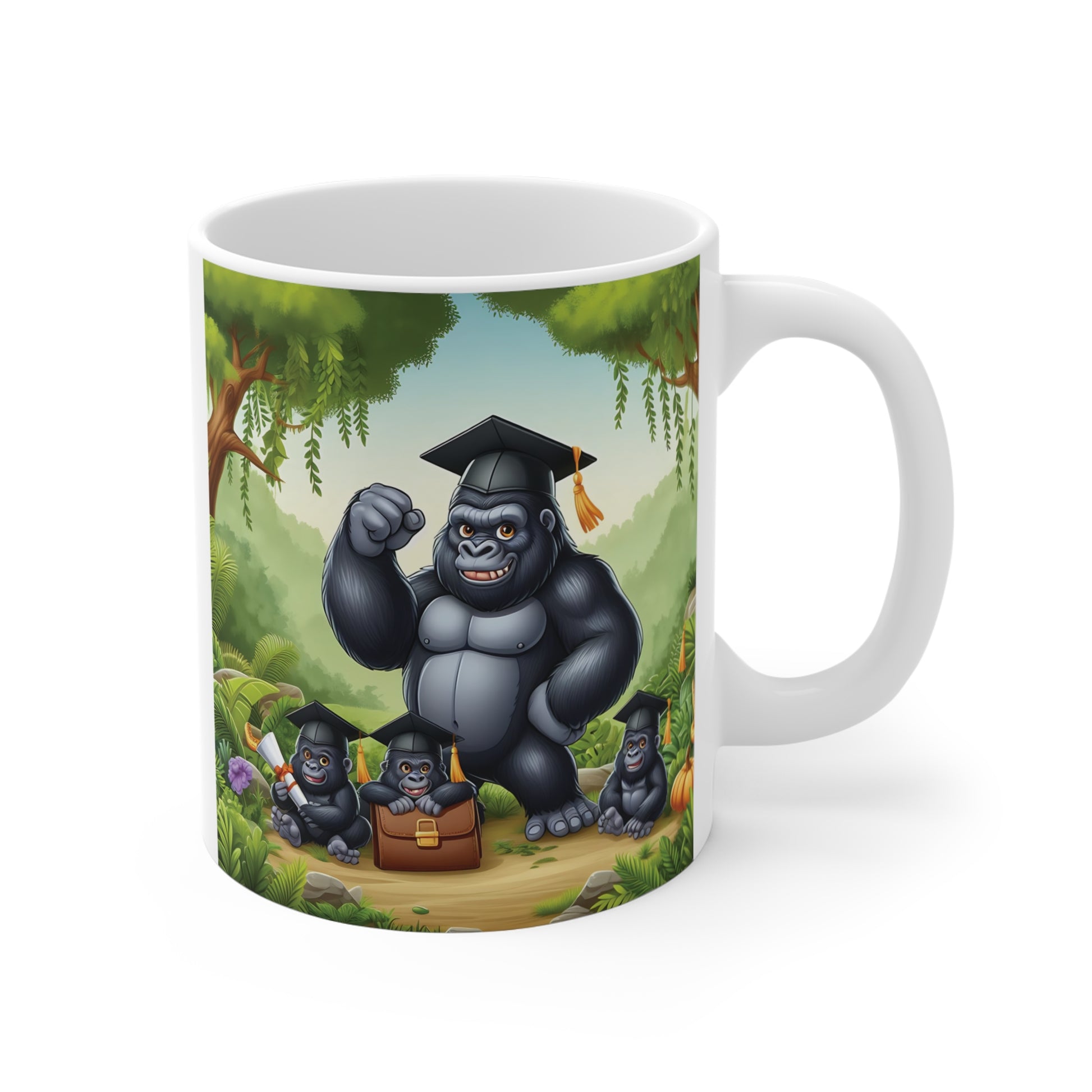 Celebrate the special achievements of your loved ones with this charming 11oz "Gorilla Graduation Family Mug"! Perfect for honoring young and old graduates, symbolizing family pride, unity and educational success. Ideal for any special graduation ceremonies. Great gift for family graduates. BUY NOW! (SK Superb)