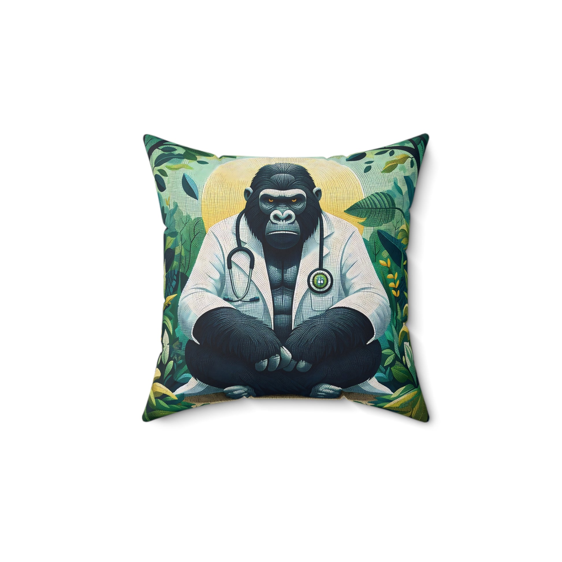 Add a touch of humor to your home and office decor with this "Pensive Doctor Jungle Gorilla Pillow". This pillow captures the thoughtful expression of a gorilla doctor deep in contemplation on how to treat his patients. A thoughtful gift to express gratitude to doctors for their dedication to patients. (SK Superb)