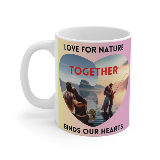 Our romantic gift "Love for Nature" 11oz mug of couples enjoying the outdoors. Ideal for anniversaries, Valentine’s Day, or as a thoughtful gift for couples. 
