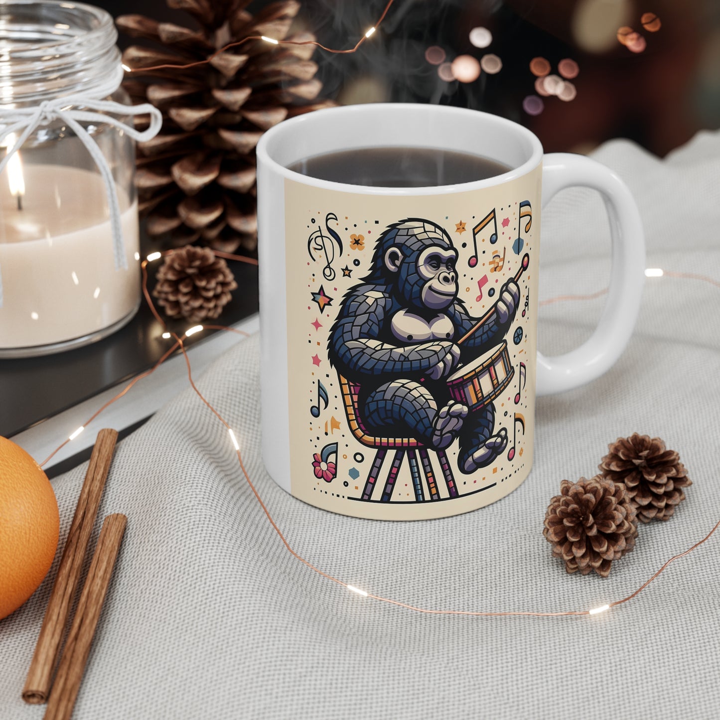 Mosaic Musician Gorilla Drummer 11oz Mug - Animal Coffee Mug