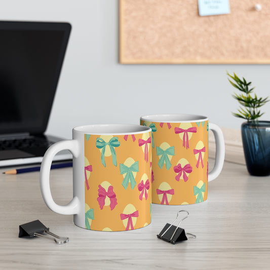 Easter Egg Ribbon Mug – Cute Bow Pattern 11oz Ceramic Coffee Cup