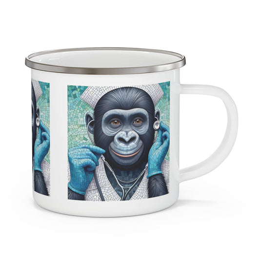 Our striking mosaic-style sweet happy gorilla nurse with a positive smile. A mug paying tribute to nurse contributions worldwide. Gift mug for nature, animal enthusiast, healthcare. Perfect for camping, hiking, and outdoor adventures or for home use. BUY NOW! (SK Superb)