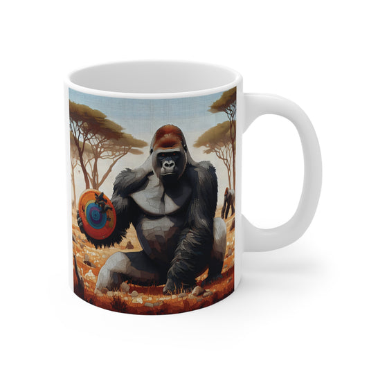 Our unique mosaic style "Gorilla with Frisbee" 11oz Mug captures the strength and beauty of wildlife. An ideal gift for animal, outdoor lovers. Suitable for home, office, or outdoor activities, this mug is a perfect companion for your daily adventures. BUY NOW! (SK Superb)