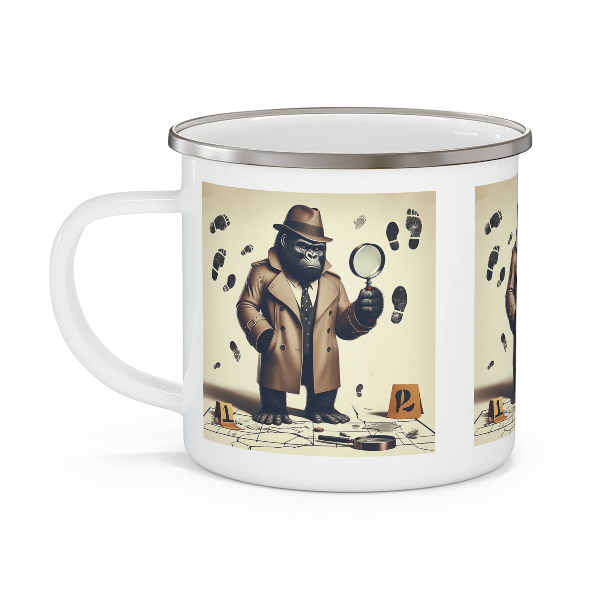 Gorilla Private Detective Enamel Camping Mug - Mystery Adventure