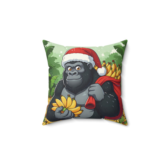 A vibrant holiday home decor with this throw pillow featuring a cheerful gorilla dressed in a Santa hat. Perfect for adding a playful, festive spirit to any room, a fun and unique way to celebrate the season. Ideal for animal lovers and those who enjoy a bit of humor in their holiday decorations.(SK Superb)