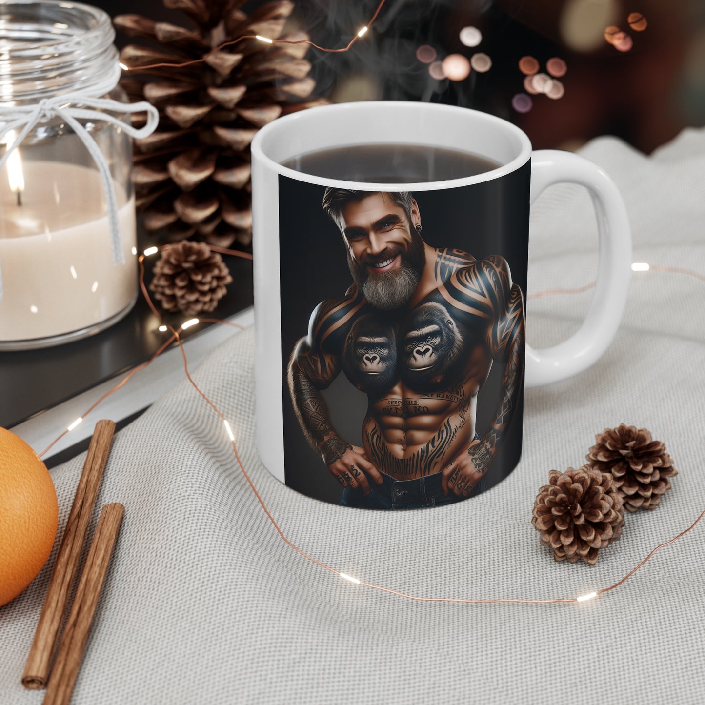 11oz Mug Bodybuilder Gorilla Chest Tattooed Man