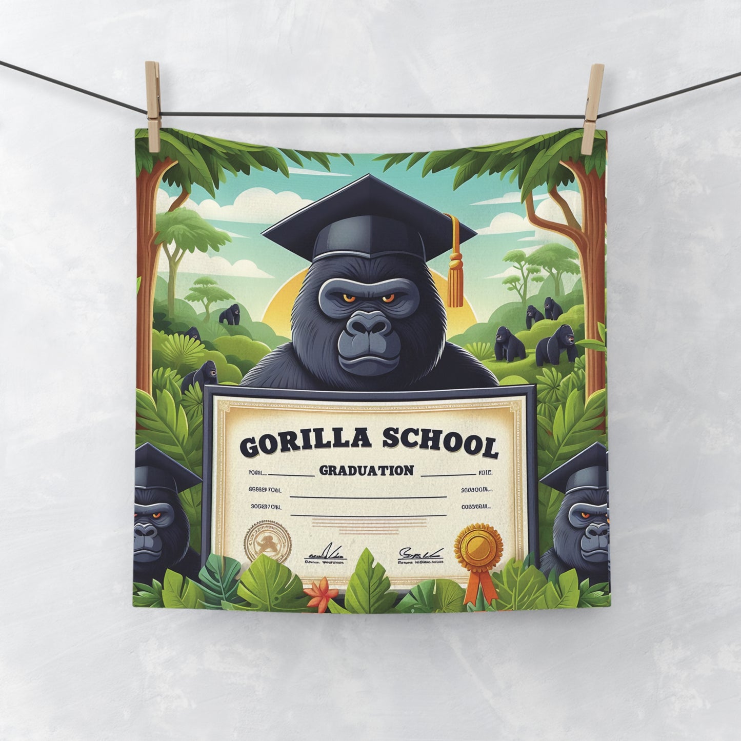 Celebrate the joy of graduation with our "Gorilla School Achievement Face Towel"! A creative design face towel ideal for use in bathrooms, kitchens, or as a decorative piece. Perfect Gift for graduates or anyone celebrating an academic milestone. BUY NOW! (SK Superb)