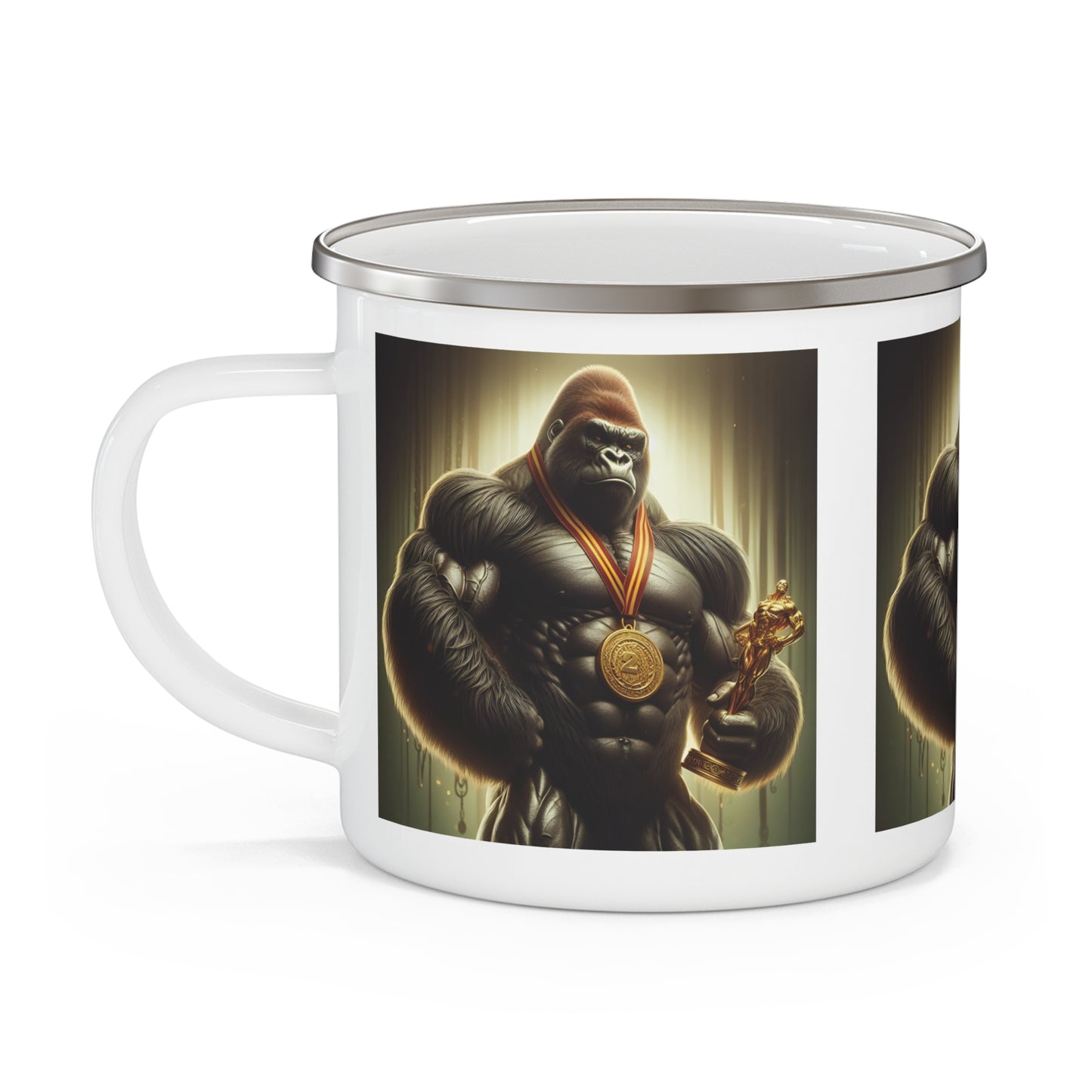 Bodybuilder Champion Gorilla Enamel Camping Mug – Adventure & Strength