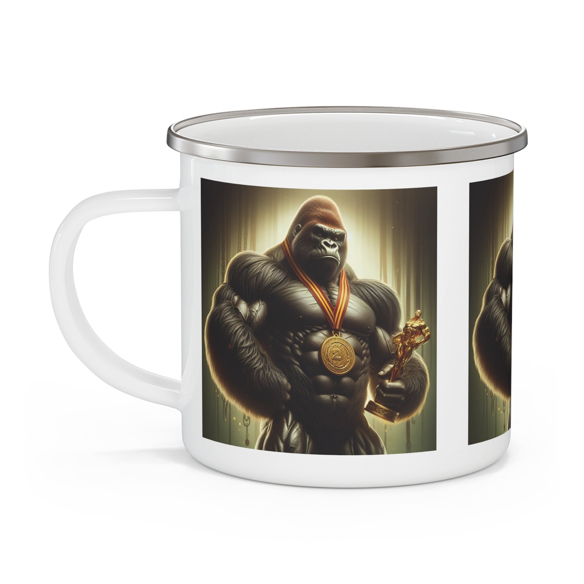 Bodybuilder Champion Gorilla Enamel Camping Mug – Adventure & Strength