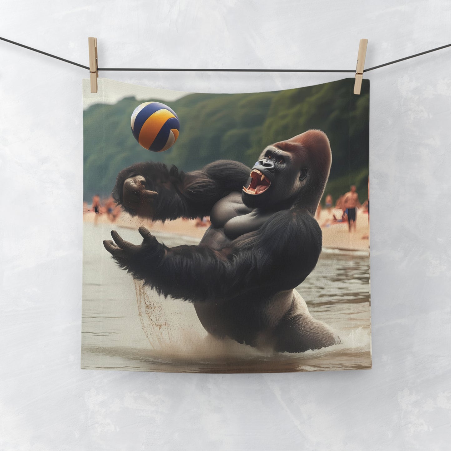 Bring a touch of wild fun to your beach outings with our Energetic Gorilla Beach Volleyball Face Towel! It features a muscular gorilla enjoying a game of beach volleyball. Perfect for beachgoers, animal and sports lovers. A towel for beach outings, gym sessions, or everyday use at home. BUY NOW! (SK Superb)