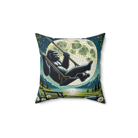 Embrace the serene beauty of a moonlit night with our Moonlit Gorilla Swing Pillow. An enchanting pillow of a gorilla enjoying a peaceful swing under a mesmerizing mosaic moon, adding tranquility to your home decor. ORDERS YOURS TODAY (SK Superb)