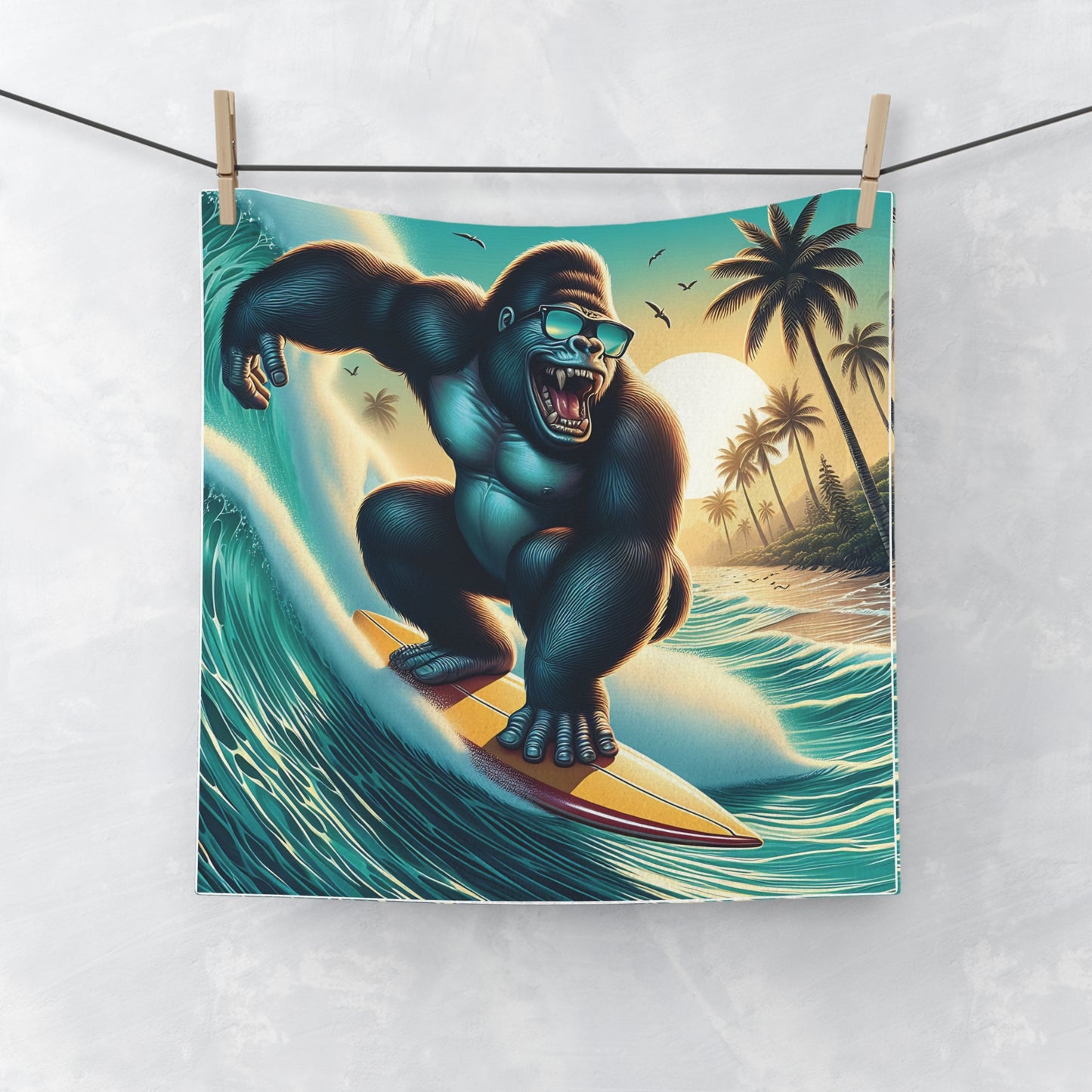 Our "Epic Surfing Gorilla Face Towel" features a gorilla riding the waves, perfect for surf enthusiasts and anyone who loves the thrill of the ocean. Ideal for beach days, gym sessions, or daily use at home. An excellent gift for surf enthusiasts and those who love unique and fun designs. BUY NOW! (SK Superb)