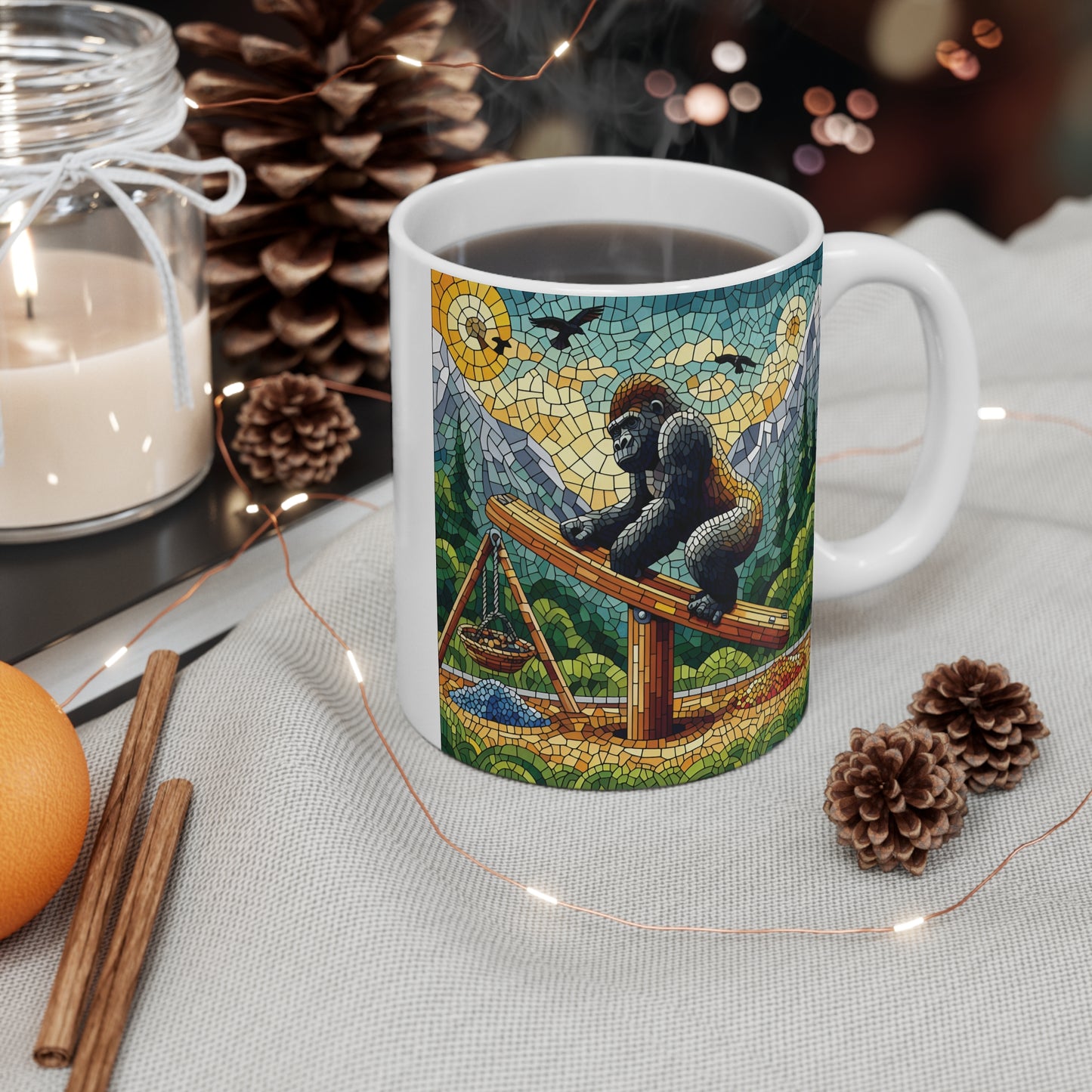 Enchanting Gorilla Seesaw Mosaic 11oz Mug - Wildlife Art