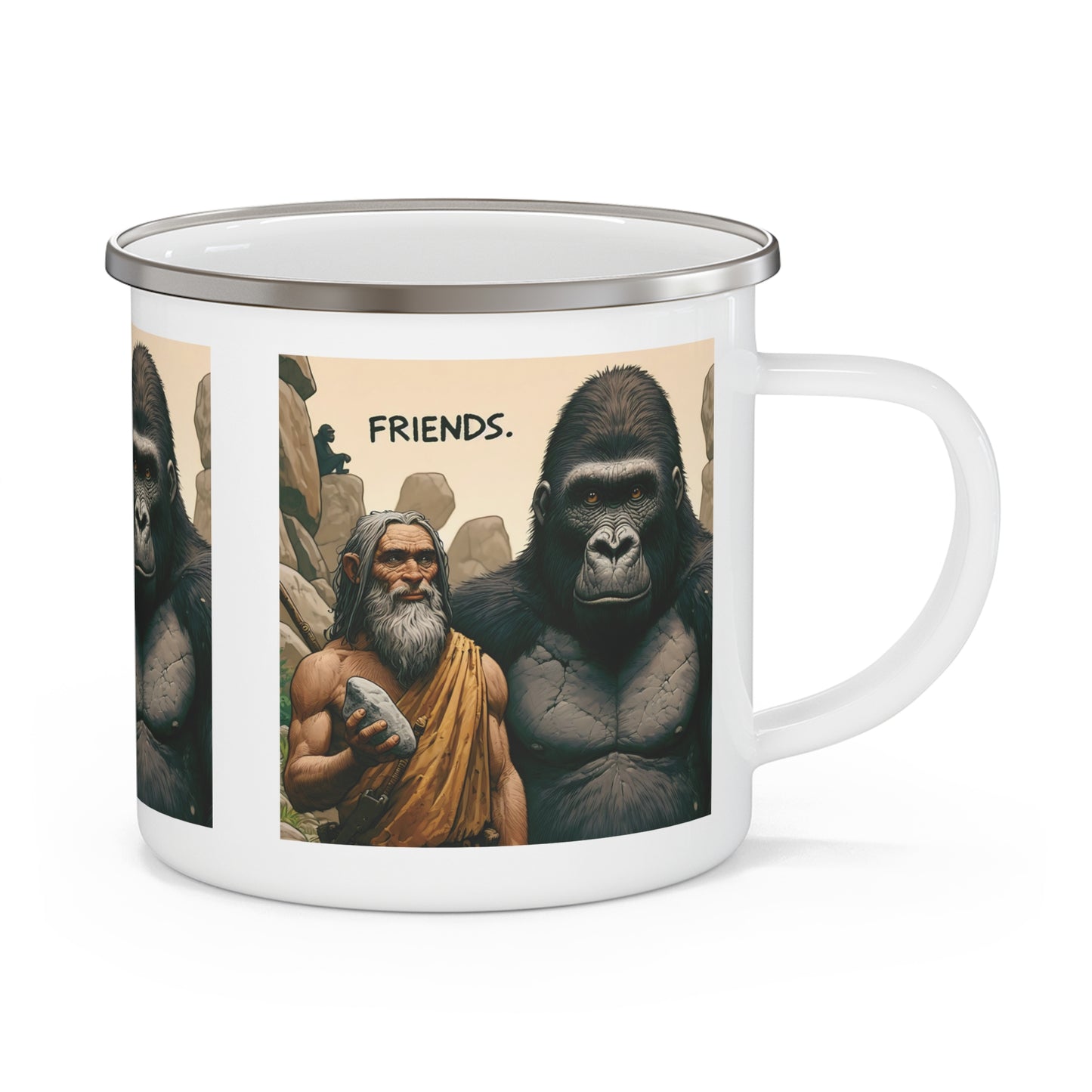 Gorilla & Caveman Friendship Enamel Camping Mug