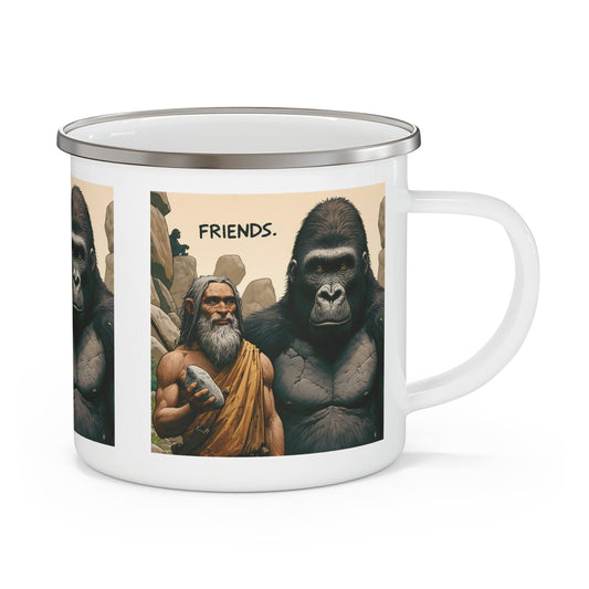 Gorilla & Caveman Friendship Enamel Camping Mug