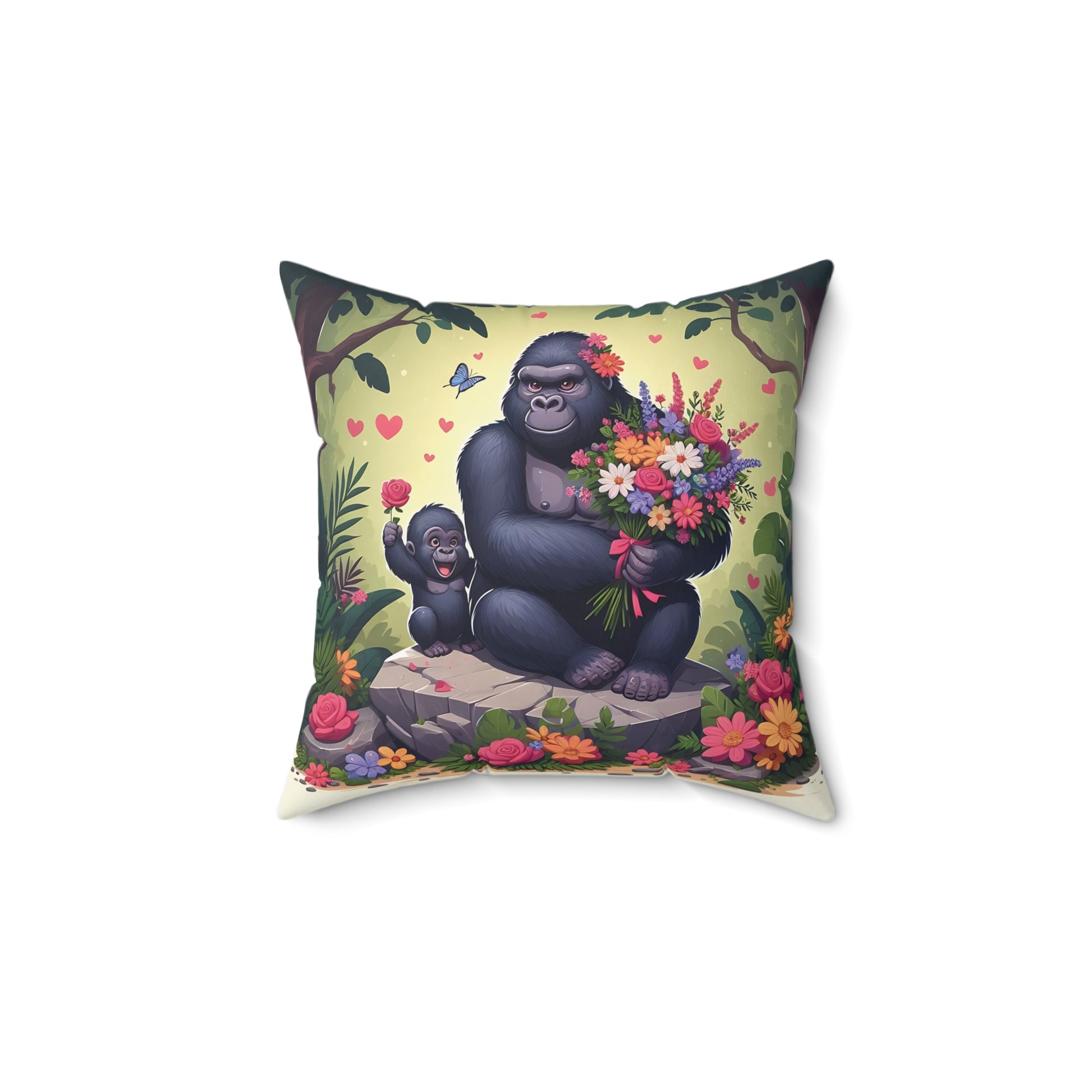 Celebrate the warmth of maternal love with our "Mama Gorilla's Love Pillow." Add a touch of affection and nature to your home decor with a serene mother gorilla holding flowers with her playful baby. A heartfelt gift pillow for any occasion, reminding us of the pure love and joy between a mother and child.(SK Superb)