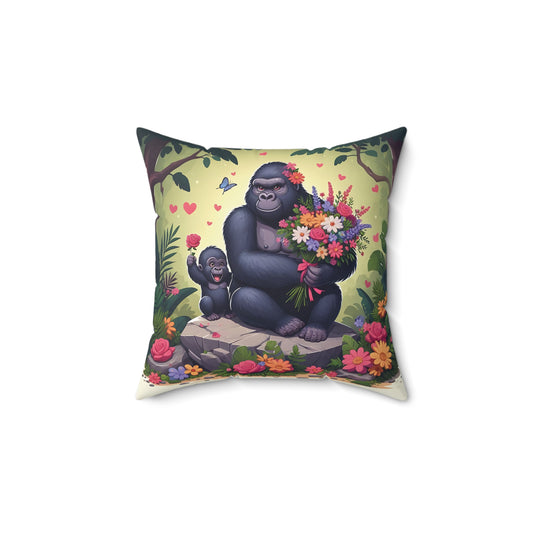Celebrate the warmth of maternal love with our "Mama Gorilla's Love Pillow." Add a touch of affection and nature to your home decor with a serene mother gorilla holding flowers with her playful baby. A heartfelt gift pillow for any occasion, reminding us of the pure love and joy between a mother and child.(SK Superb)