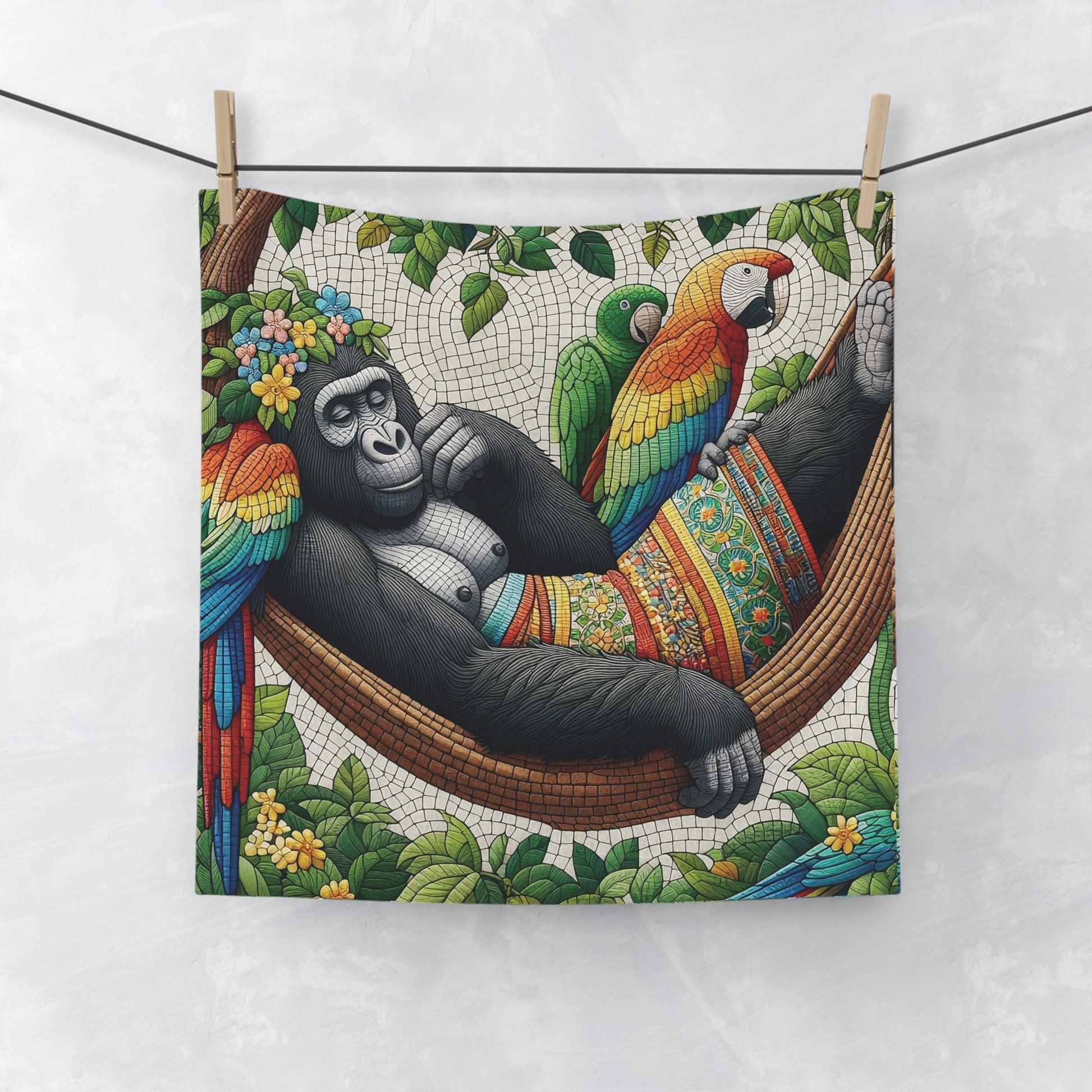 Our "Relaxing Gorilla in Hammock Face Towel" is a perfect blend of nature and functionality. Ideal for everyday use, travel, or as a unique gift for nature and animal lovers. A delightful addition to your bathroom or spa collection. BUY NOW! (SK Superb)