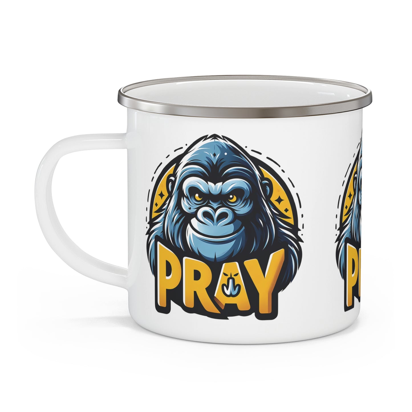 Inspirational Gorilla "PRAY" Enamel Camping Mug