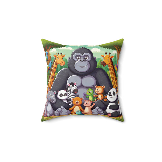 Transform your living space with the enchanting Gorilla and Friends in the Jungle Pillow. Let the jungle fun begin with a lovable gorilla surrounded by an array of adorable jungle friends. The vibrant design pillow is perfect for kids' rooms, nurseries, or as a gift for animal lovers. (SK Superb)