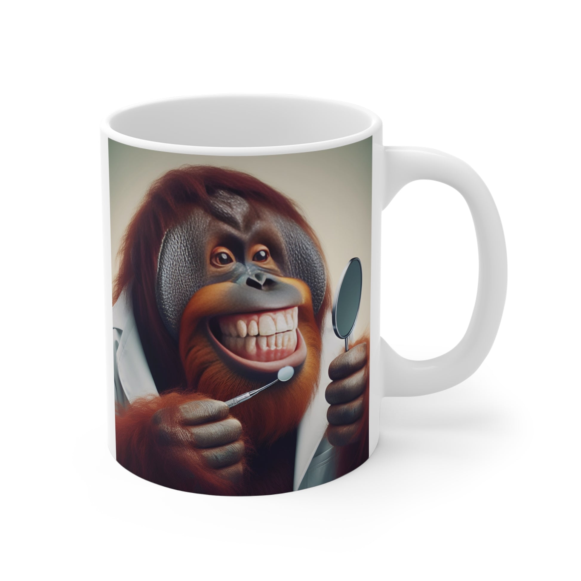 Bring a smile to your face and your colleagues with this delightful "Smiling Orangutan Dentist" Mug. A perfect gift for dentists, dental students, or anyone in the dental field. Also great for animal lovers and those with a quirky sense of humor. BUY NOW! (SK Superb)