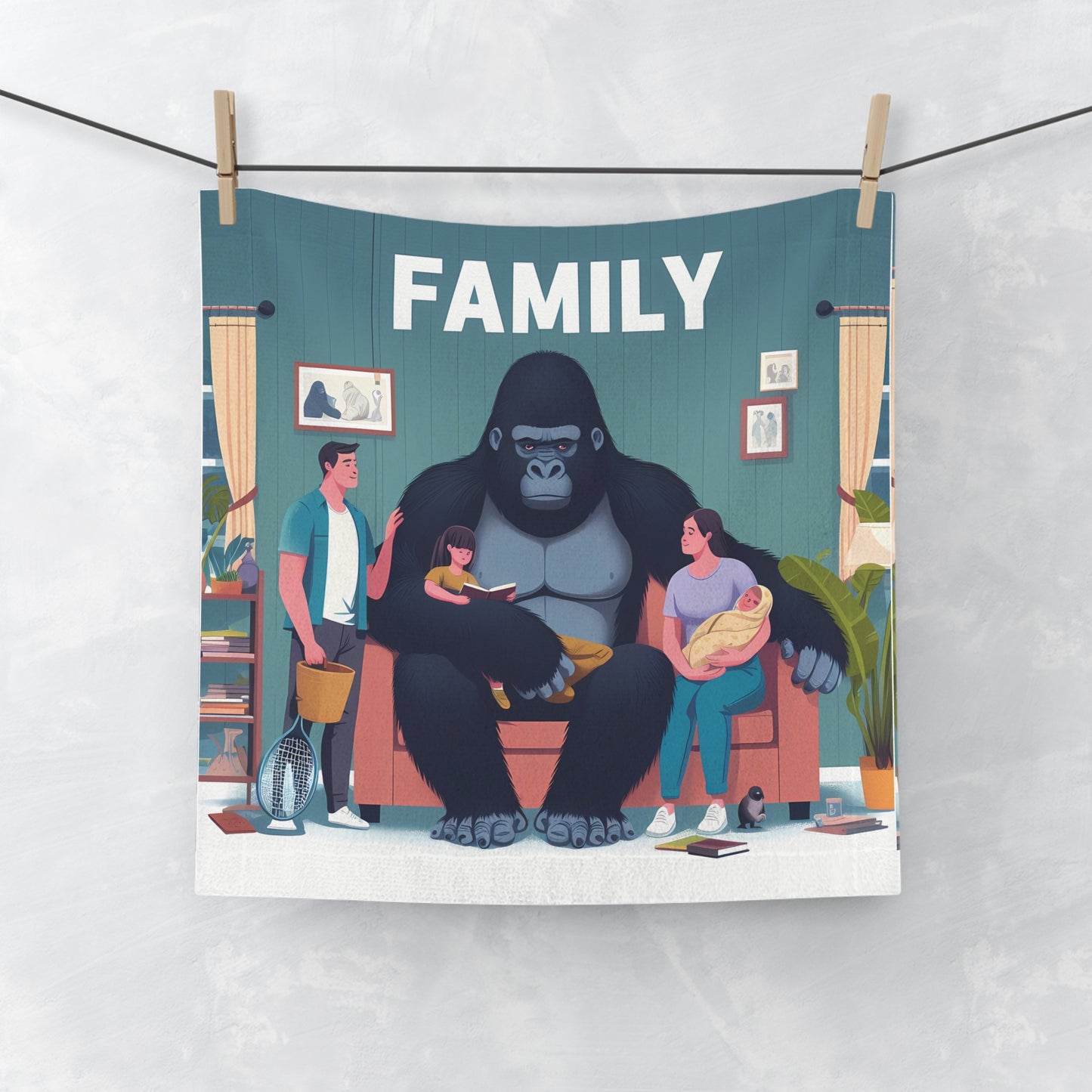 Celebrate the essence of unity with our 'Heartwarming Gorilla and Human Family' face towel, both functional and decorative. Perfect for those who cherish family values and love unique decor pieces. Ideal for bathrooms, kitchens, or as a thoughtful gift for family and friends. BUY NOW! (SK Superb)